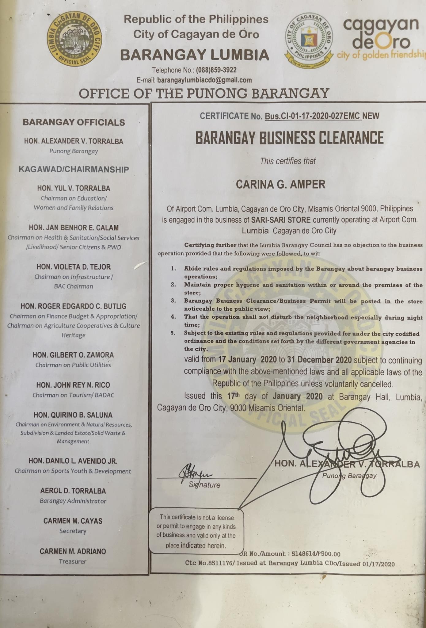Barangay Business Clearance